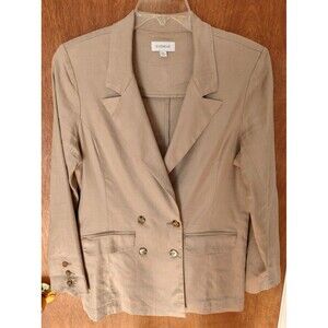 EVEREVE size M Alexa double breasted blazer in Safari linen/lyocell blend